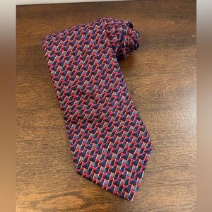 Studio By Fumagalli’s 100% Silk Made In USA Red & Blue Geometric Print Silk Tie